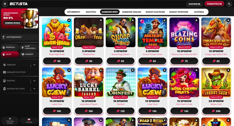 10 darmowych spinów w Betista Casino